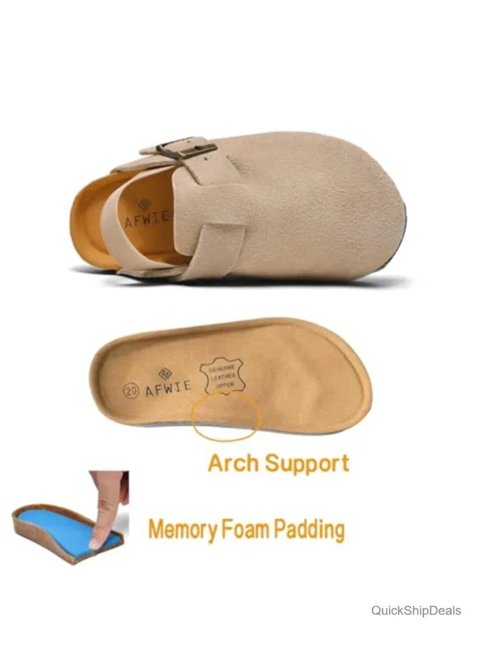 Kids Genuine Leather Clogs with Cork Footbed Arch Support Adjustable Buckle